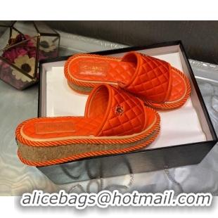 Grade Quality Chanel Quilted Silk Platform Slide Sandals Orange 062085