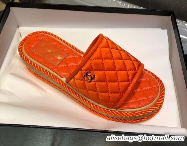 Grade Quality Chanel Quilted Silk Platform Slide Sandals Orange 062085