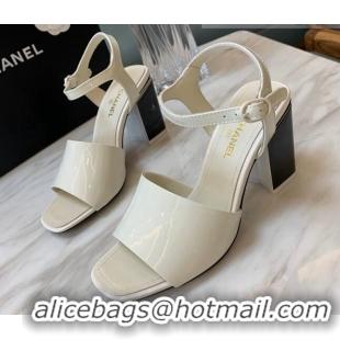 Grade Quality Chanel Patent Calfskin Heel Sandals 7.5cm G38689 White