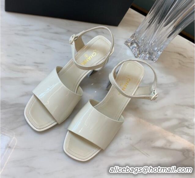 Grade Quality Chanel Patent Calfskin Heel Sandals 7.5cm G38689 White