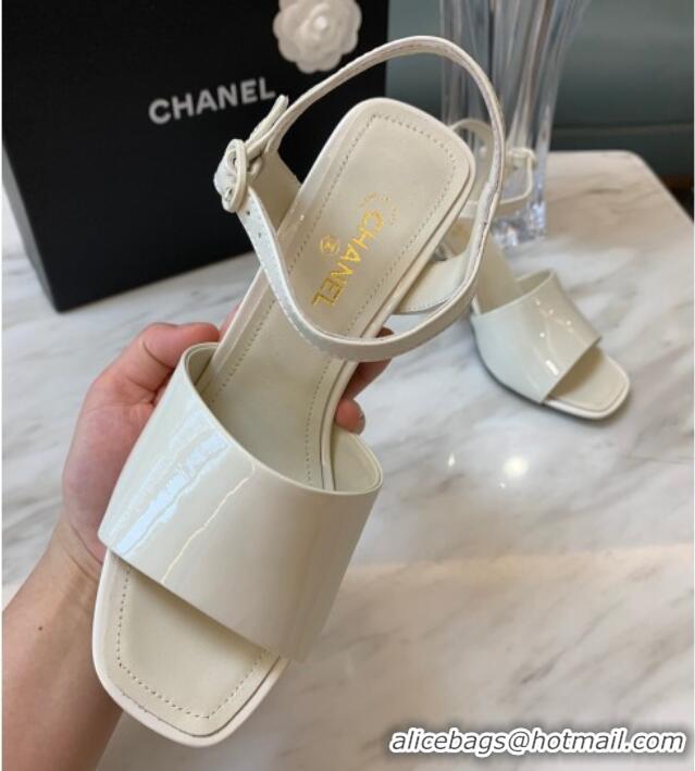 Grade Quality Chanel Patent Calfskin Heel Sandals 7.5cm G38689 White