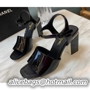 Fashion Chanel Patent Calfskin Heel Sandals 7.5cm G38689 Black 