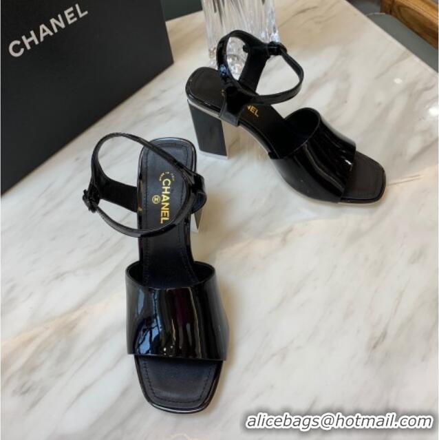 Fashion Chanel Patent Calfskin Heel Sandals 7.5cm G38689 Black 