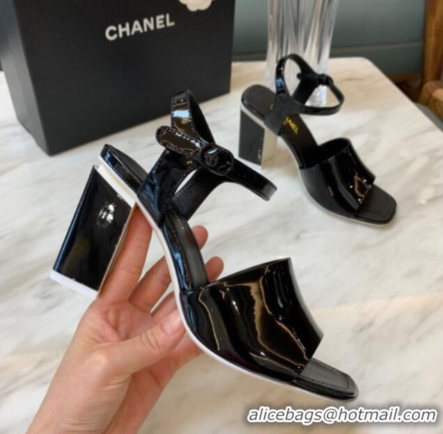 Fashion Chanel Patent Calfskin Heel Sandals 7.5cm G38689 Black 