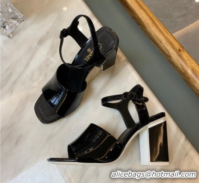 Fashion Chanel Patent Calfskin Heel Sandals 7.5cm G38689 Black 