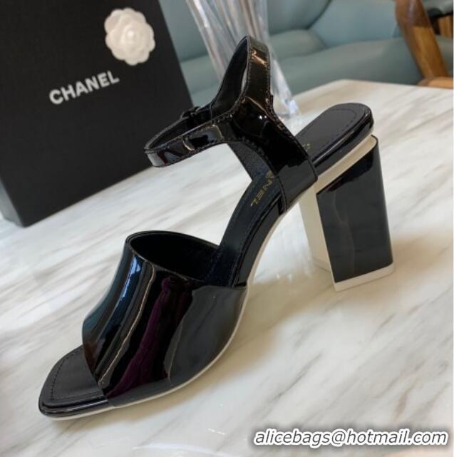 Fashion Chanel Patent Calfskin Heel Sandals 7.5cm G38689 Black 