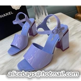 Sumptuous Chanel Patent Calfskin Heel Sandals 7.5cm G38689 Purple