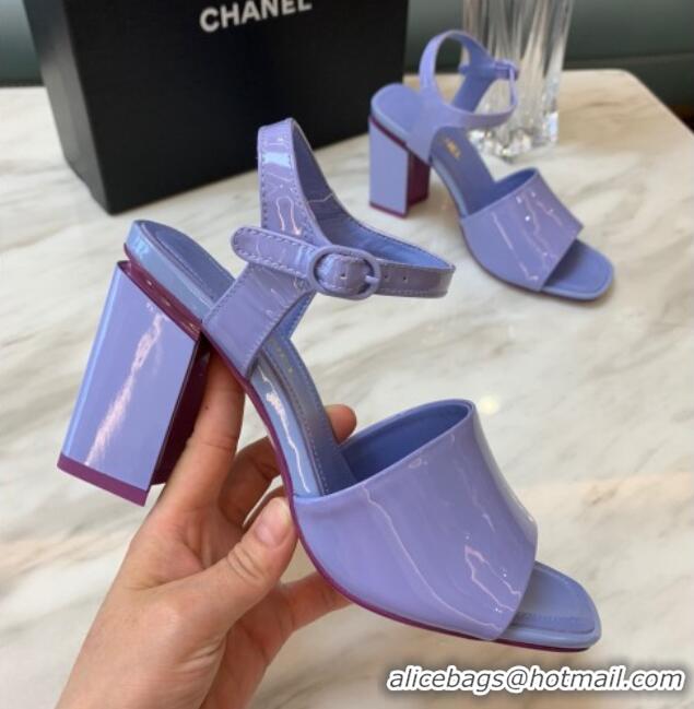 Sumptuous Chanel Patent Calfskin Heel Sandals 7.5cm G38689 Purple