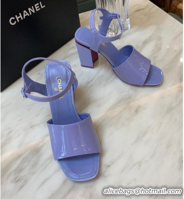 Sumptuous Chanel Patent Calfskin Heel Sandals 7.5cm G38689 Purple