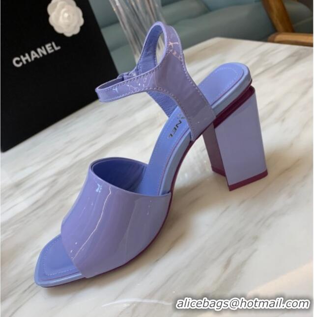 Sumptuous Chanel Patent Calfskin Heel Sandals 7.5cm G38689 Purple