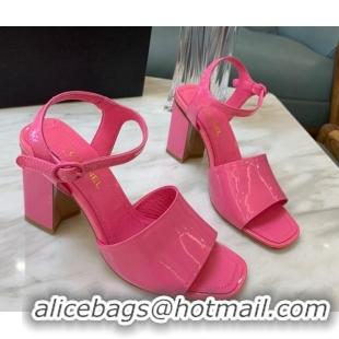 Low Price Chanel Patent Calfskin Heel Sandals 7.5cm G38689 Pink