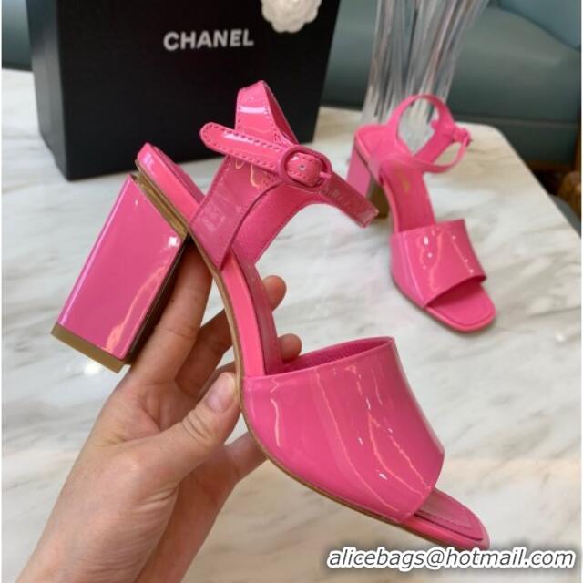 Low Price Chanel Patent Calfskin Heel Sandals 7.5cm G38689 Pink