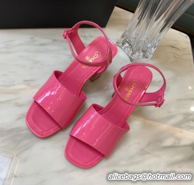 Low Price Chanel Patent Calfskin Heel Sandals 7.5cm G38689 Pink