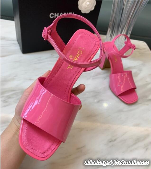 Low Price Chanel Patent Calfskin Heel Sandals 7.5cm G38689 Pink