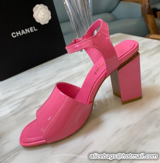 Low Price Chanel Patent Calfskin Heel Sandals 7.5cm G38689 Pink