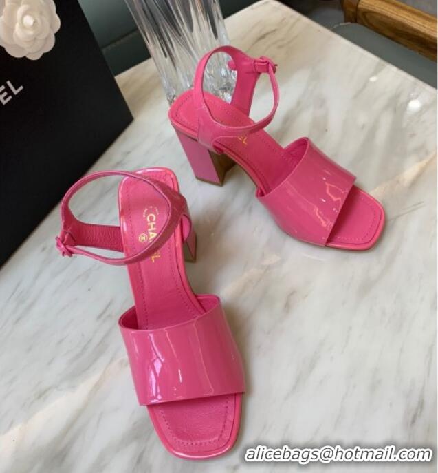 Low Price Chanel Patent Calfskin Heel Sandals 7.5cm G38689 Pink