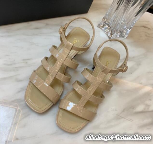 Best Price Chanel Patent Calfskin StrapSandals 4.5cm G38689 Beige