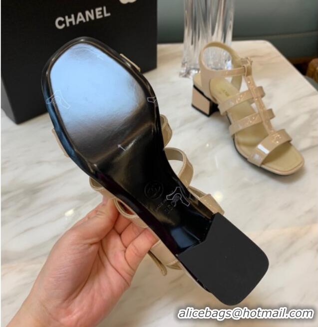 Best Price Chanel Patent Calfskin StrapSandals 4.5cm G38689 Beige