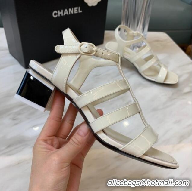 Best Grade Chanel Patent Calfskin StrapSandals 4.5cm G38689 White