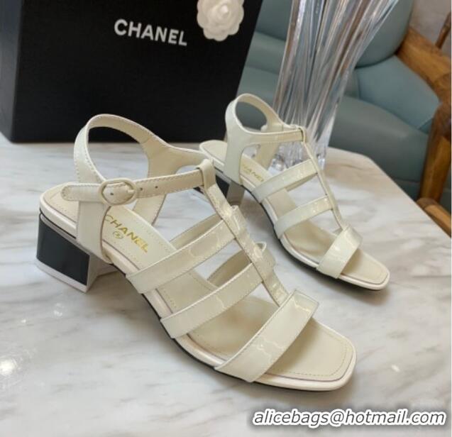 Best Grade Chanel Patent Calfskin StrapSandals 4.5cm G38689 White