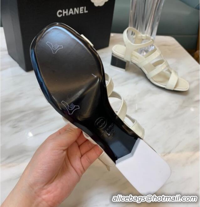 Best Grade Chanel Patent Calfskin StrapSandals 4.5cm G38689 White