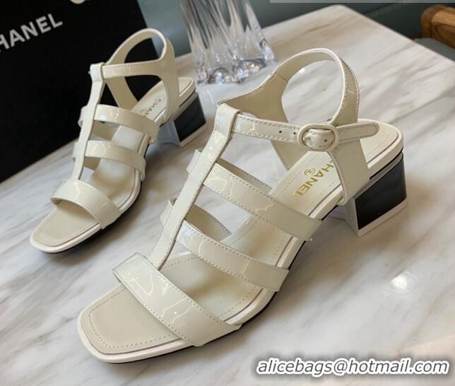 Best Grade Chanel Patent Calfskin StrapSandals 4.5cm G38689 White