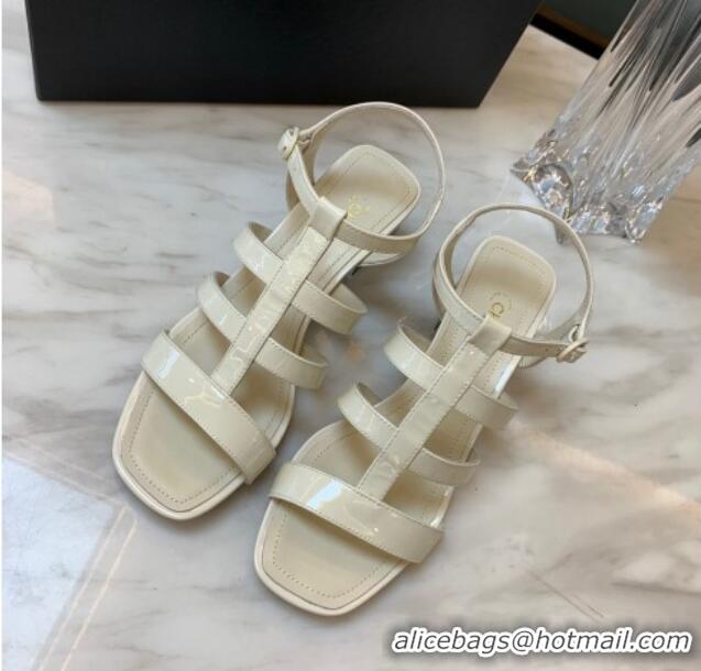 Best Grade Chanel Patent Calfskin StrapSandals 4.5cm G38689 White