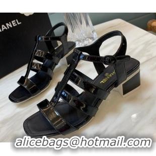 Unique Style Chanel Patent Calfskin StrapSandals 4.5cm G38689 Black