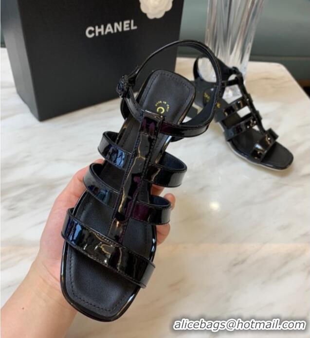 Unique Style Chanel Patent Calfskin StrapSandals 4.5cm G38689 Black