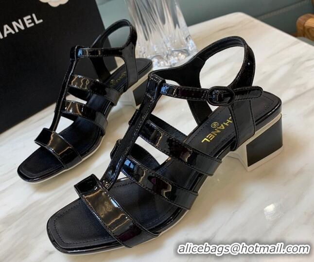 Unique Style Chanel Patent Calfskin StrapSandals 4.5cm G38689 Black