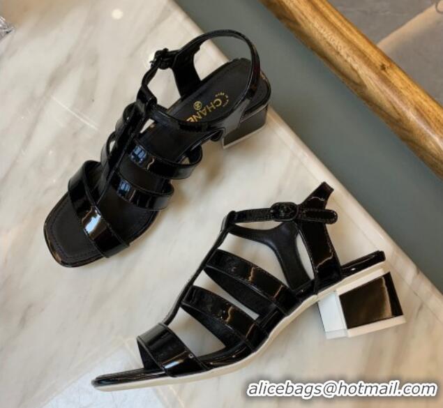 Unique Style Chanel Patent Calfskin StrapSandals 4.5cm G38689 Black