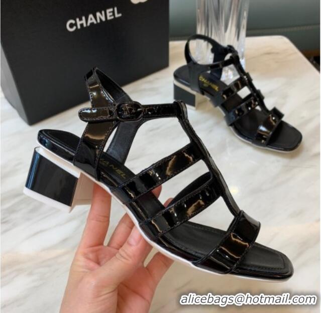 Unique Style Chanel Patent Calfskin StrapSandals 4.5cm G38689 Black