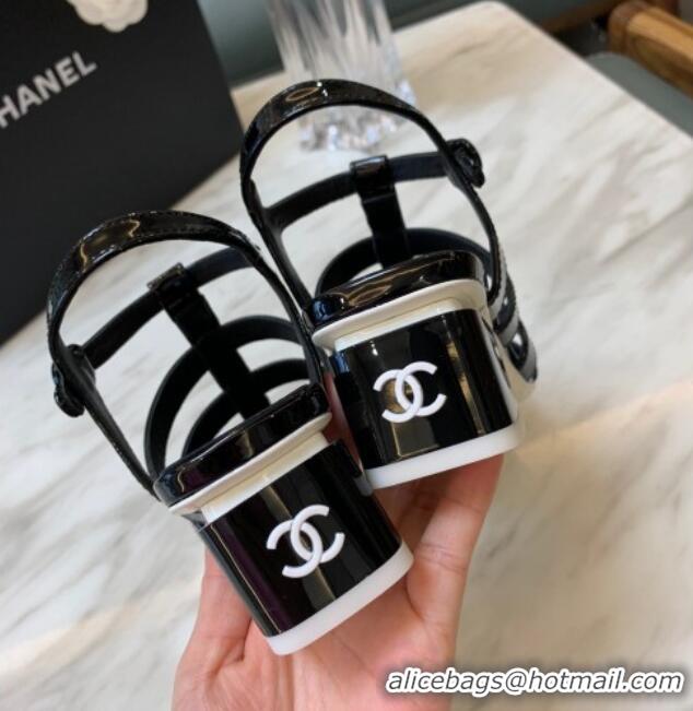 Unique Style Chanel Patent Calfskin StrapSandals 4.5cm G38689 Black