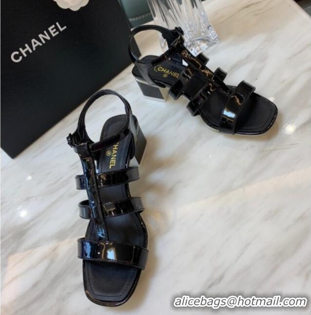 Unique Style Chanel Patent Calfskin StrapSandals 4.5cm G38689 Black