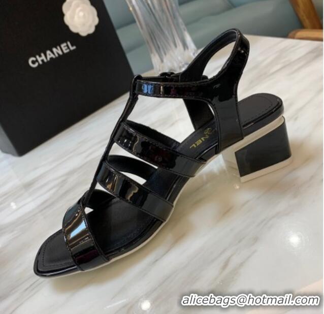 Unique Style Chanel Patent Calfskin StrapSandals 4.5cm G38689 Black