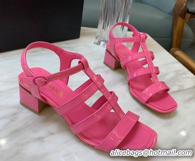 Discount Chanel Patent Calfskin StrapSandals 4.5cm G38689 Pink