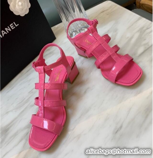 Discount Chanel Patent Calfskin StrapSandals 4.5cm G38689 Pink