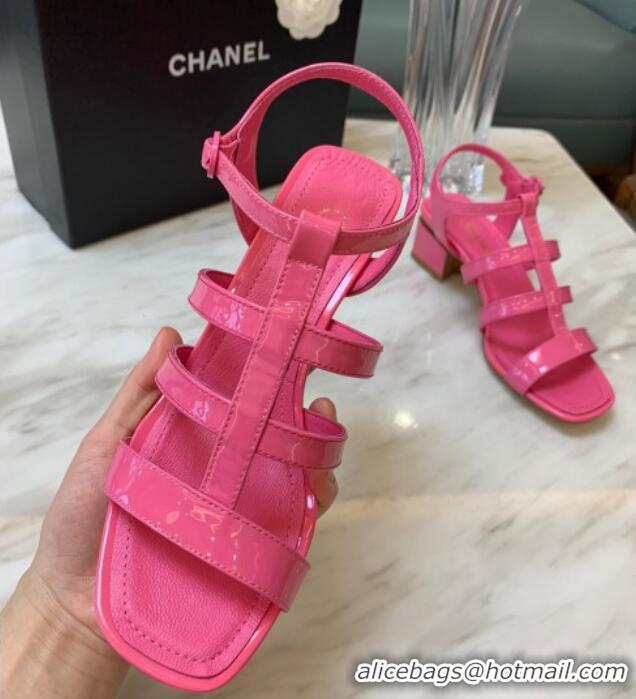 Discount Chanel Patent Calfskin StrapSandals 4.5cm G38689 Pink