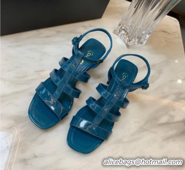 Pretty Style Chanel Patent Calfskin StrapSandals 4.5cm G38689 Peacock Blue