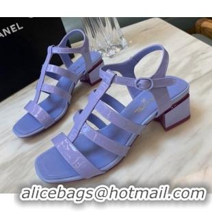 Fashion Chanel Patent Calfskin StrapSandals 4.5cm G38689 Purple