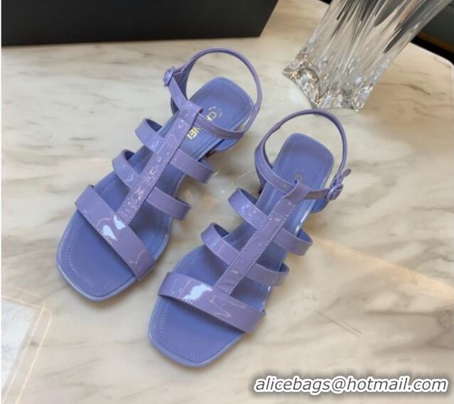 Fashion Chanel Patent Calfskin StrapSandals 4.5cm G38689 Purple