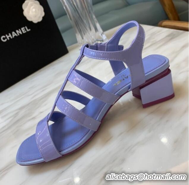 Fashion Chanel Patent Calfskin StrapSandals 4.5cm G38689 Purple