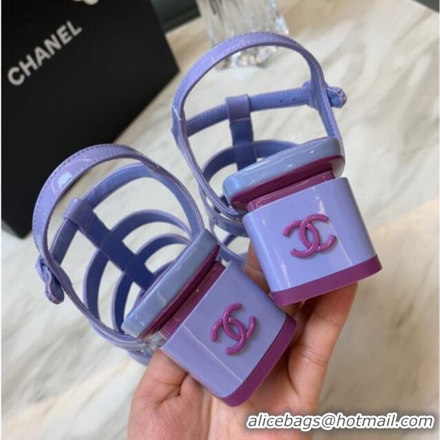 Fashion Chanel Patent Calfskin StrapSandals 4.5cm G38689 Purple