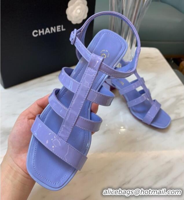 Fashion Chanel Patent Calfskin StrapSandals 4.5cm G38689 Purple