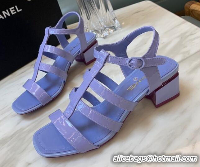 Fashion Chanel Patent Calfskin StrapSandals 4.5cm G38689 Purple