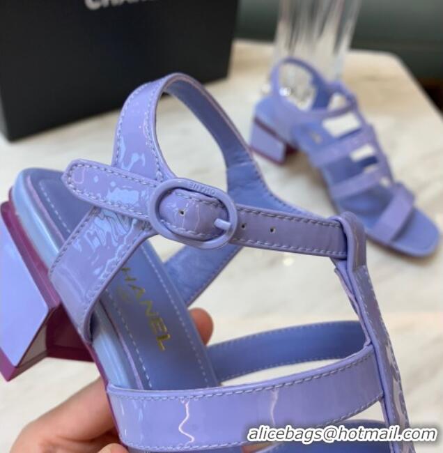 Fashion Chanel Patent Calfskin StrapSandals 4.5cm G38689 Purple