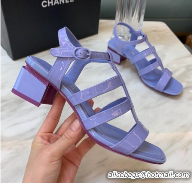 Fashion Chanel Patent Calfskin StrapSandals 4.5cm G38689 Purple