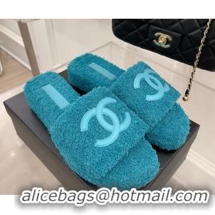 Chanel Towel Platform Slide Sandals Peacock Blue 062099