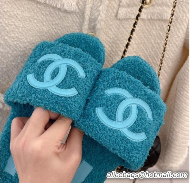 Chanel Towel Platform Slide Sandals Peacock Blue 062099