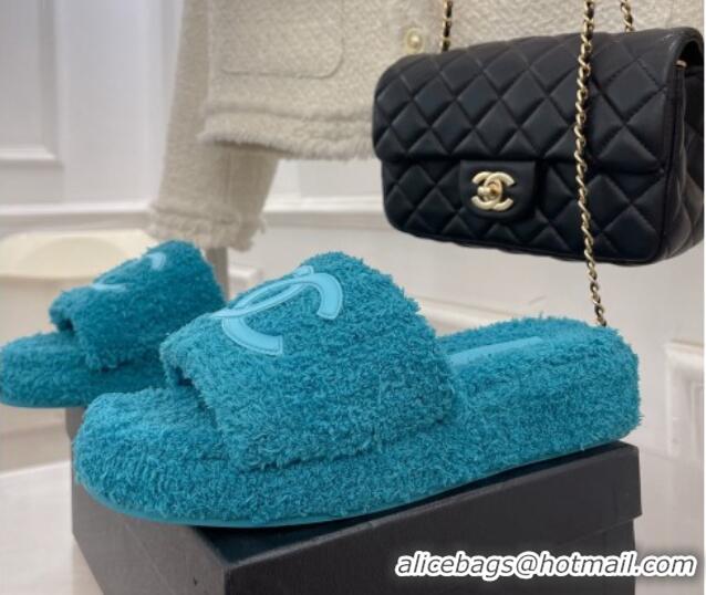 Chanel Towel Platform Slide Sandals Peacock Blue 062099